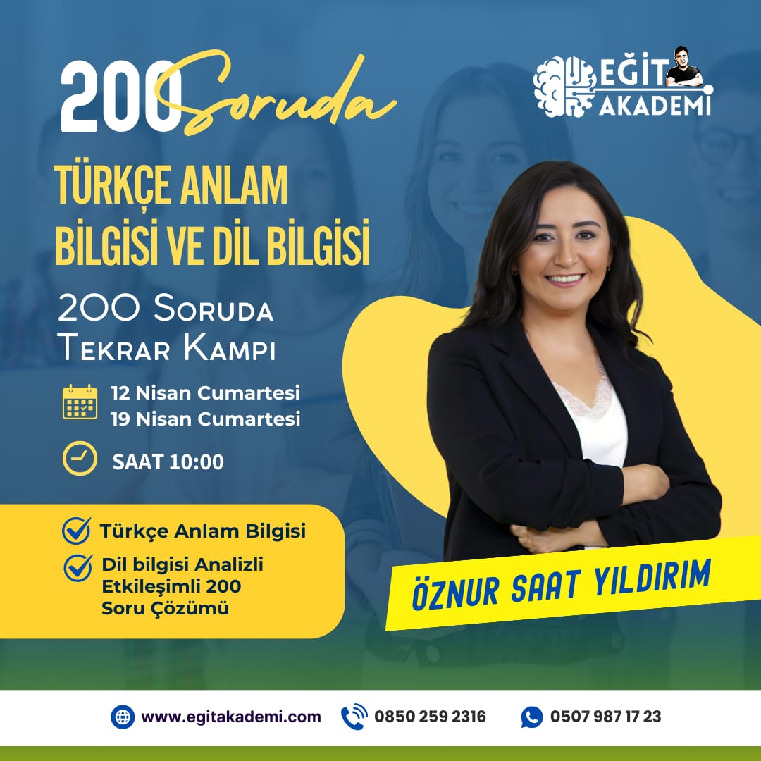 2025 KPSS Öznur SAAT YILDIRIM 200 Soruda Dil Bilgisi Türkçe Kampı