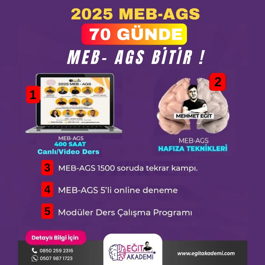 70 Günde 2025 MEB-AGS’Yİ BİTİR –Canlı/ Video Ders