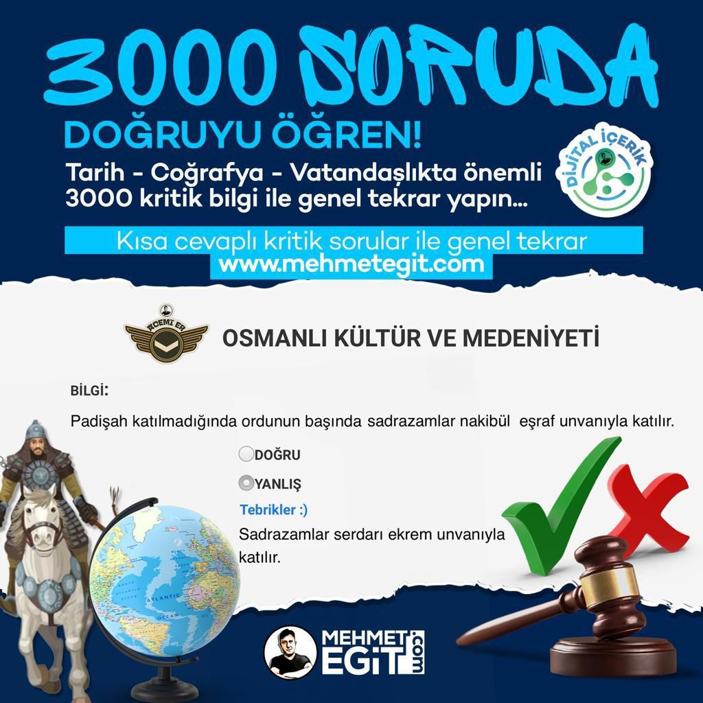 KPSS 3000 SORUDA GENEL KÜLTÜR TEKRARI (TARİH-COĞRAFYA-VATANDAŞLIK)