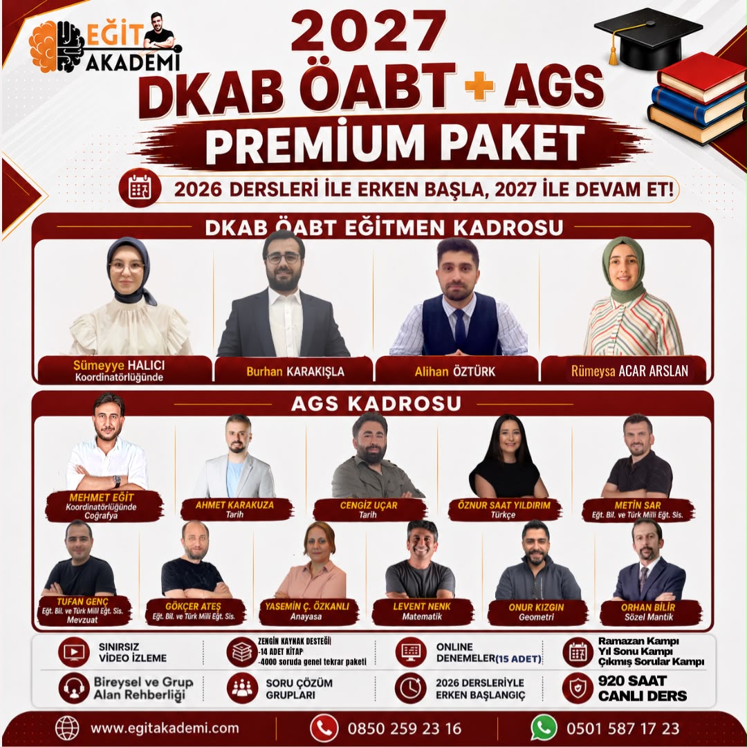 2027 Ags + Dkab/İhl Öabt Premium 2’li Eğitim Paketi  (Canlı/Video)