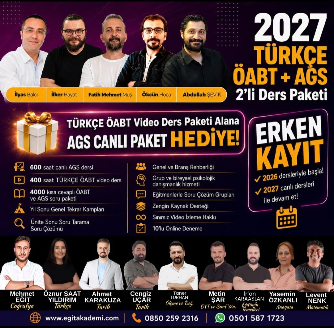 2027 TÜRKÇE ÖABT + MEB AGS 2'Lİ EĞİTİM PAKETİ (CANLI / VİDEO)