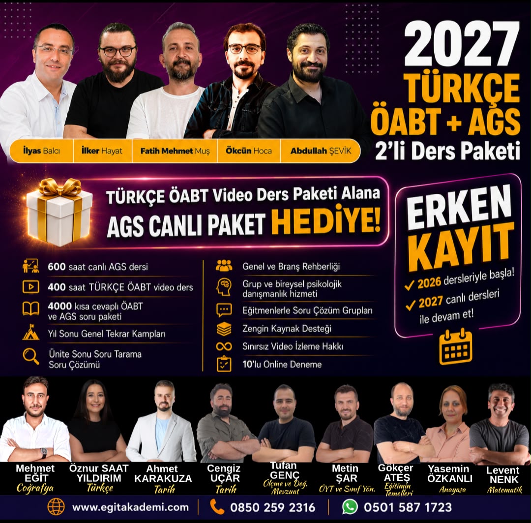 2027 TÜRKÇE ÖABT + MEB AGS 2'Lİ EĞİTİM PAKETİ (CANLI / VİDEO)